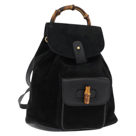 GUCCI Bamboo Backpack Suede Black Gold 003 1705 0030 Auth yk19868