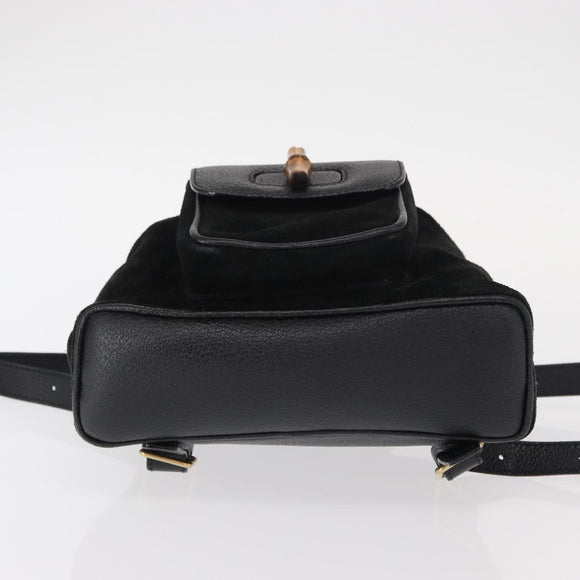 GUCCI Bamboo Backpack Suede Black Gold 003 1705 0030 Auth yk19868