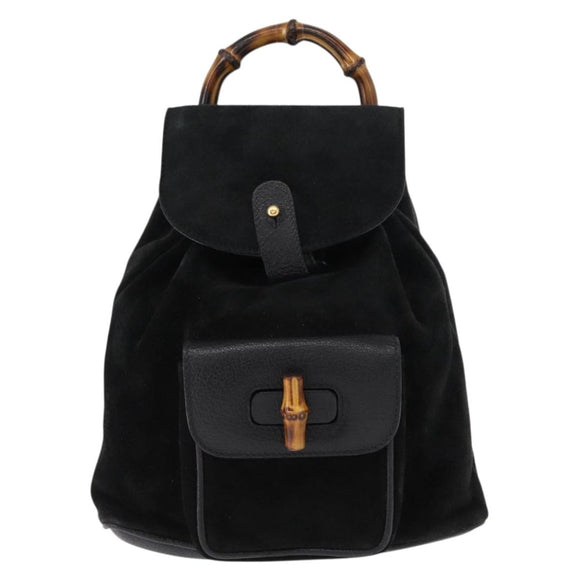 GUCCI Bamboo Backpack Suede Black Gold 003 1705 0030 Auth yk19868