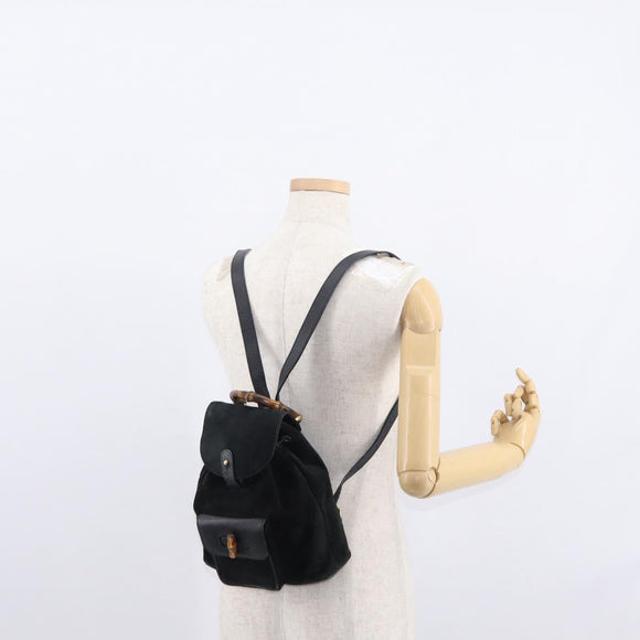 GUCCI Bamboo Backpack Suede Black Gold 003 1705 0030 Auth yk19868