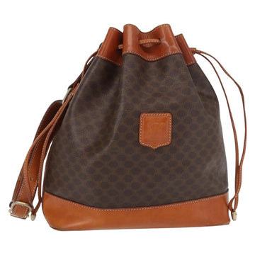 CELINE Macadam Canvas Shoulder Bag PVC Leather Brown Gold Auth yk19869