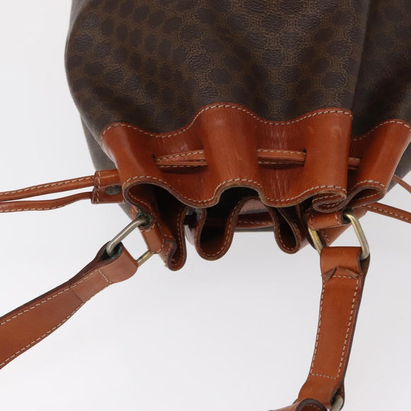 CELINE Macadam Canvas Shoulder Bag PVC Leather Brown Gold Auth yk19869