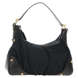 GUCCI Horsebit GG Canvas Shoulder Bag Black Gold 211966 Auth yk19873V