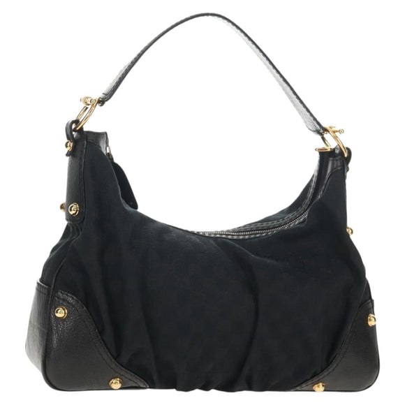 GUCCI Horsebit GG Canvas Shoulder Bag Black Gold 211966 Auth yk19873V