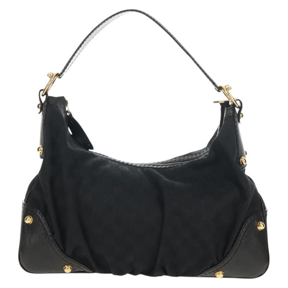 GUCCI Horsebit GG Canvas Shoulder Bag Black Gold 211966 Auth yk19873V