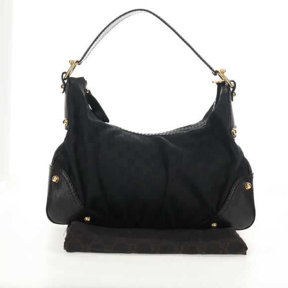 GUCCI Horsebit GG Canvas Shoulder Bag Black Gold 211966 Auth yk19873V