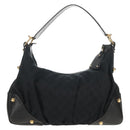 GUCCI Horsebit GG Canvas Shoulder Bag Black Gold 211966 Auth yk19873V-2