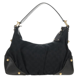 GUCCI Horsebit GG Canvas Shoulder Bag Black Gold 211966 Auth yk19873V - 0