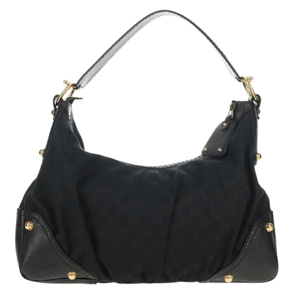 GUCCI Horsebit GG Canvas Shoulder Bag Black Gold 211966 Auth yk19873V