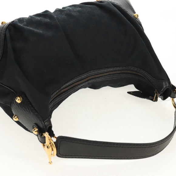 GUCCI Horsebit GG Canvas Shoulder Bag Black Gold 211966 Auth yk19873V