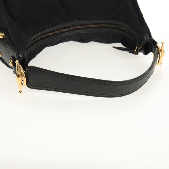 GUCCI Horsebit GG Canvas Shoulder Bag Black Gold 211966 Auth yk19873V