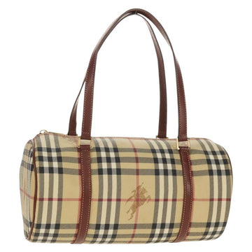 BURBERRY Nova Check Hand Bag PVC Beige Gold Auth yk19885V