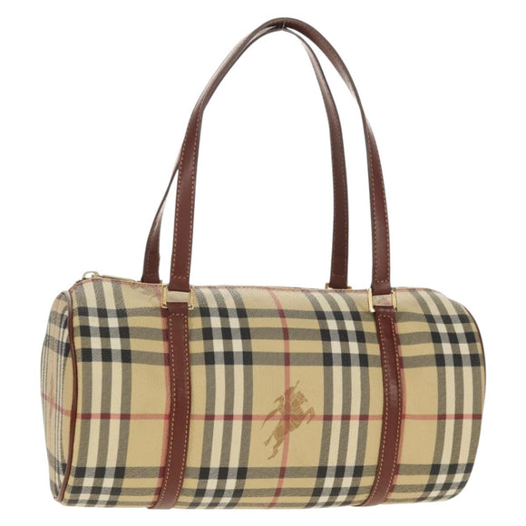 BURBERRY Nova Check Hand Bag PVC Beige Gold Auth yk19885V