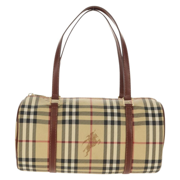 BURBERRY Nova Check Hand Bag PVC Beige Gold Auth yk19885V
