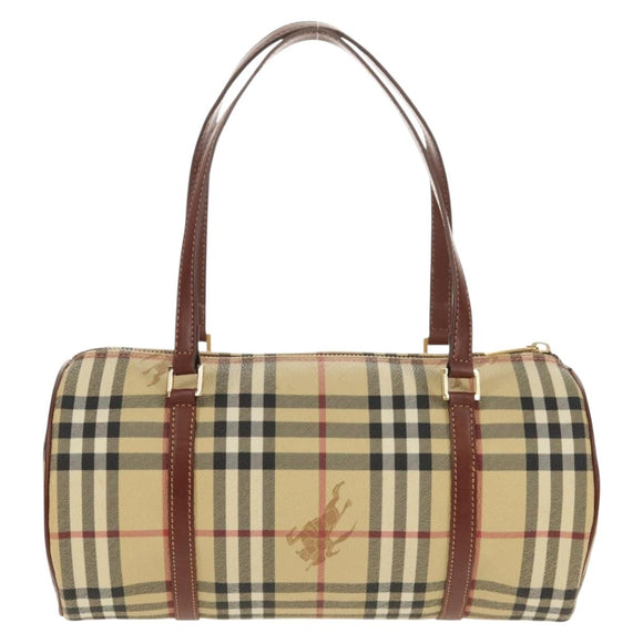 BURBERRY Nova Check Hand Bag PVC Beige Gold Auth yk19885V