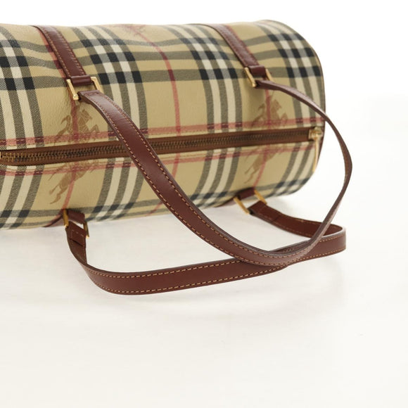 BURBERRY Nova Check Hand Bag PVC Beige Gold Auth yk19885V