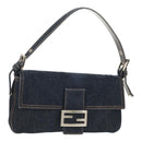 FENDI Mamma Baguette Shoulder Bag Denim Navy Silver Auth yk19890V-1