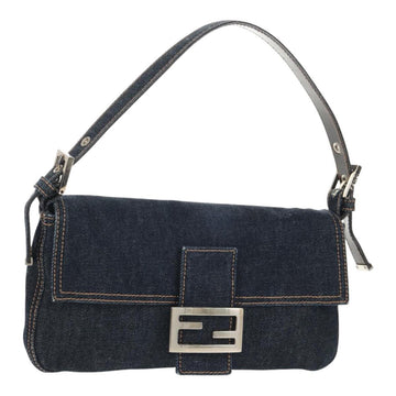 FENDI Mamma Baguette Shoulder Bag Denim Navy Silver Auth yk19890V