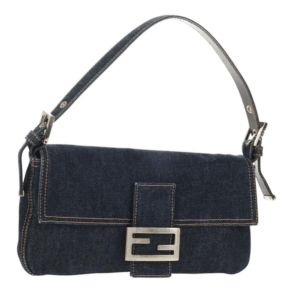 FENDI Mamma Baguette Shoulder Bag Denim Navy Silver Auth yk19890V
