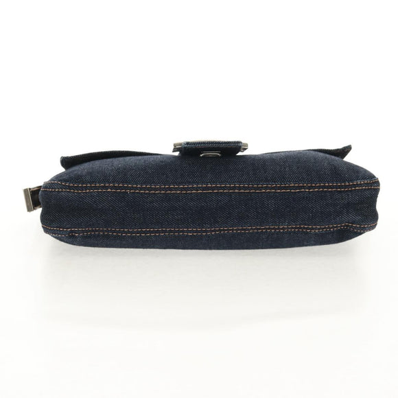 FENDI Mamma Baguette Shoulder Bag Denim Navy Silver Auth yk19890V