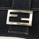 FENDI Mamma Baguette Shoulder Bag Denim Navy Silver Auth yk19890V-16