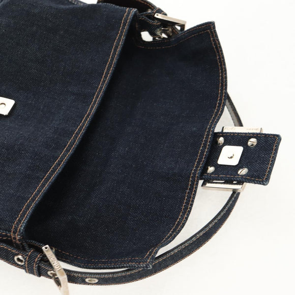 FENDI Mamma Baguette Shoulder Bag Denim Navy Silver Auth yk19890V