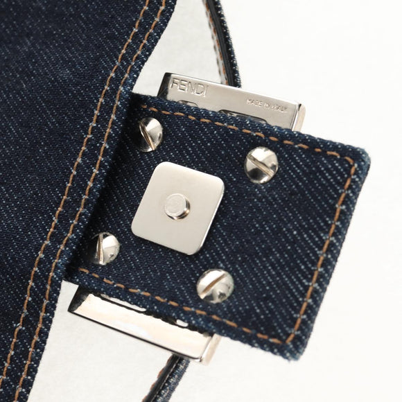 FENDI Mamma Baguette Shoulder Bag Denim Navy Silver Auth yk19890V