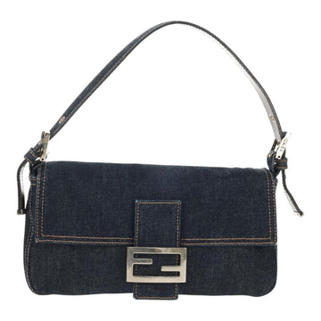 FENDI Mamma Baguette Shoulder Bag Denim Navy Silver Auth yk19890V - 0