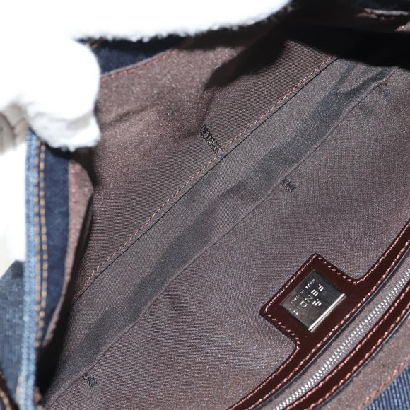 FENDI Mamma Baguette Shoulder Bag Denim Navy Silver Auth yk19890V