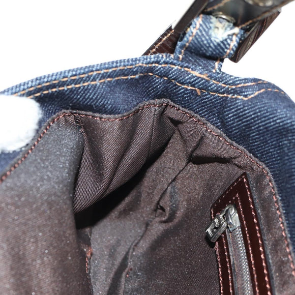 FENDI Mamma Baguette Shoulder Bag Denim Navy Silver Auth yk19890V