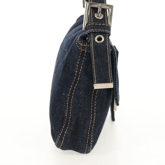 FENDI Mamma Baguette Shoulder Bag Denim Navy Silver Auth yk19890V