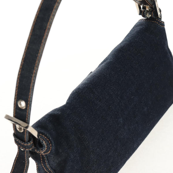 FENDI Mamma Baguette Shoulder Bag Denim Navy Silver Auth yk19890V