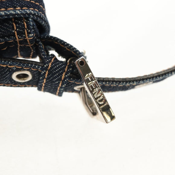 FENDI Mamma Baguette Shoulder Bag Denim Navy Silver Auth yk19890V