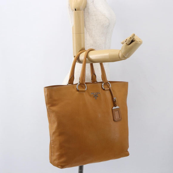 PRADA Handtasche Leder Braun Silber Auth yk19892