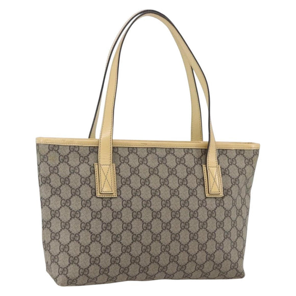 GUCCI GG Supreme Tote Bag PVC Beige Silver 2111 38 Auth yk19900