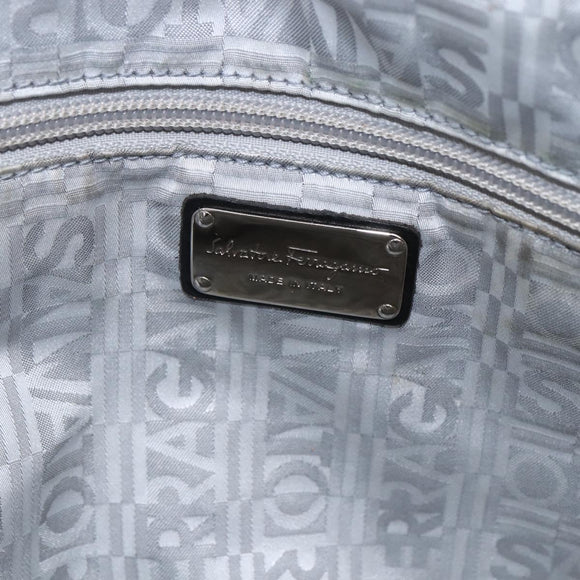 Salvatore Ferragamo Animal Pattern Tote Bag Nylon White Silver Auth yk19901