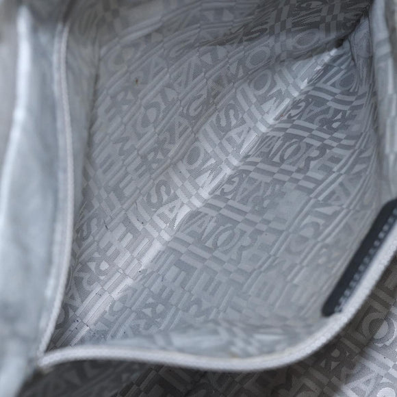 Salvatore Ferragamo Animal Pattern Tote Bag Nylon White Silver Auth yk19901