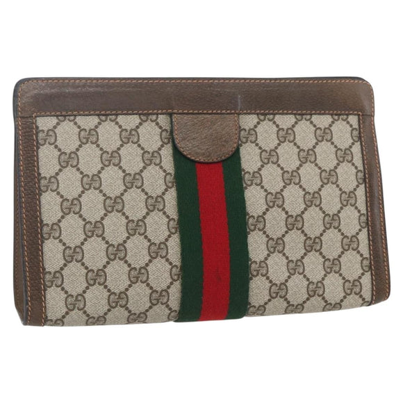 GUCCI GG Supreme Web Sherry Line Clutch Bag PVC Beige Red 89 01 002 Auth yk19915