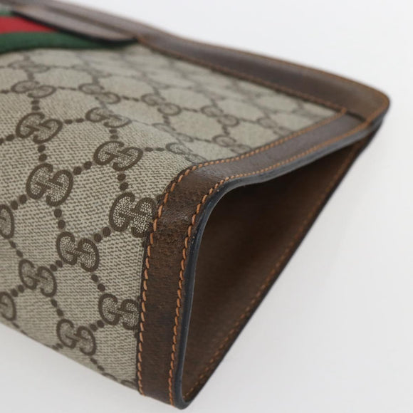 GUCCI GG Supreme Web Sherry Line Clutch Bag PVC Beige Red 89 01 002 Auth yk19915