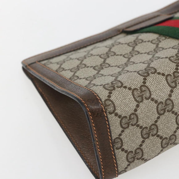 GUCCI GG Supreme Web Sherry Line Clutch Bag PVC Beige Red 89 01 002 Auth yk19915