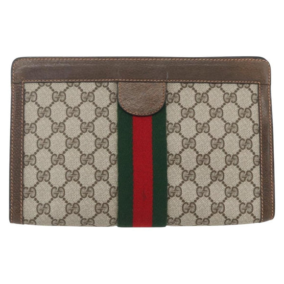 GUCCI GG Supreme Web Sherry Line Clutch Bag PVC Beige Red 89 01 002 Auth yk19915
