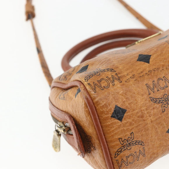 MCM Vicetos Logogram Mini Bag PVC Leather 2way Dark Brown Gold Auth yk19916