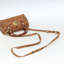 MCM Vicetos Logogram Mini Bag PVC Leather 2way Dark Brown Gold Auth yk19916-9