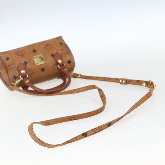 MCM Vicetos Logogram Mini Bag PVC Leather 2way Dark Brown Gold Auth yk19916