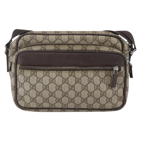 GUCCI GG Supreme Shoulder Bag PVC Leather Beige Silver 114531 Auth yk19932
