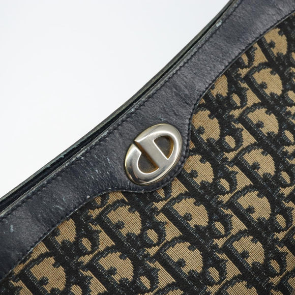 Christian Dior Trotter Canvas Shoulder Bag Navy Gold Auth yk19936
