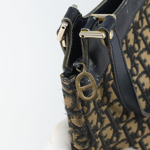Christian Dior Trotter Canvas Shoulder Bag Navy Gold Auth yk19936