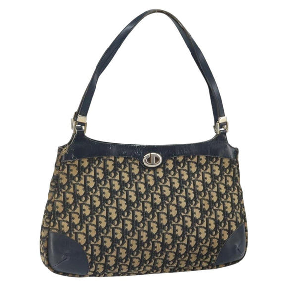 Christian Dior Trotter Canvas Shoulder Bag Navy Gold Auth yk19936