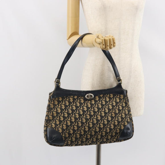 Christian Dior Trotter Canvas Shoulder Bag Navy Gold Auth yk19936