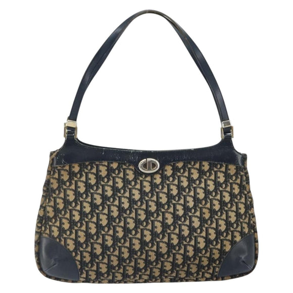 Christian Dior Trotter Canvas Shoulder Bag Navy Gold Auth yk19936